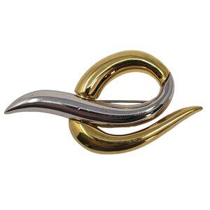 Vintage Monet Abstract Gold and Silver Two Tone Swirl Statement Brooch Pin